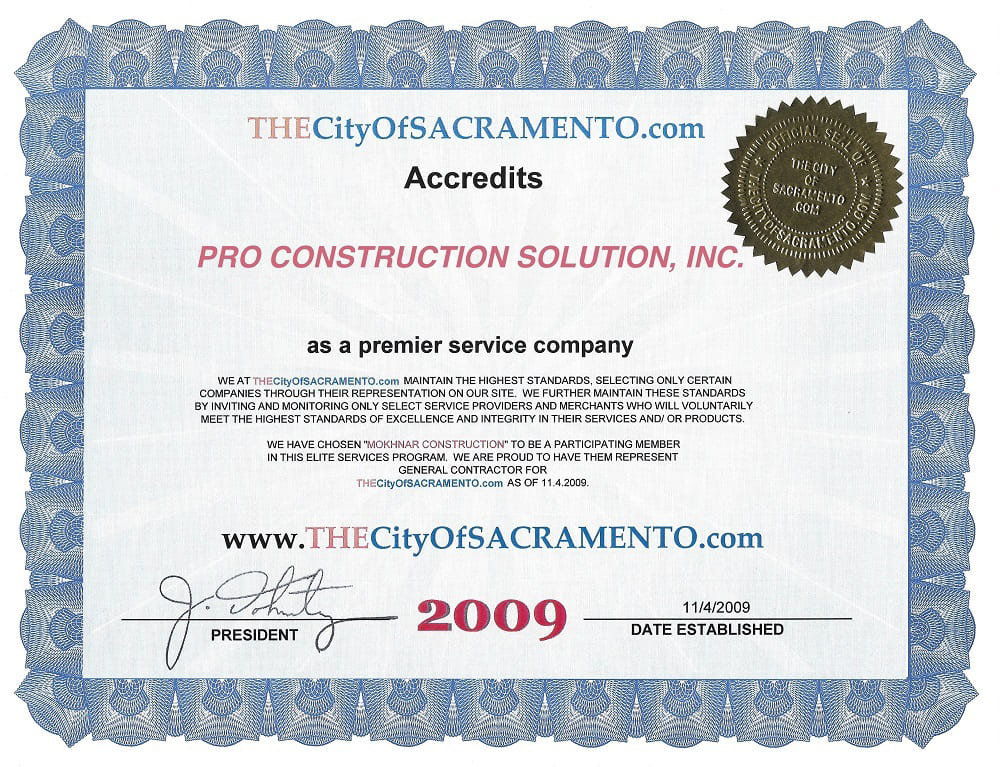 Pro Construction Solution, Inc. Accredits